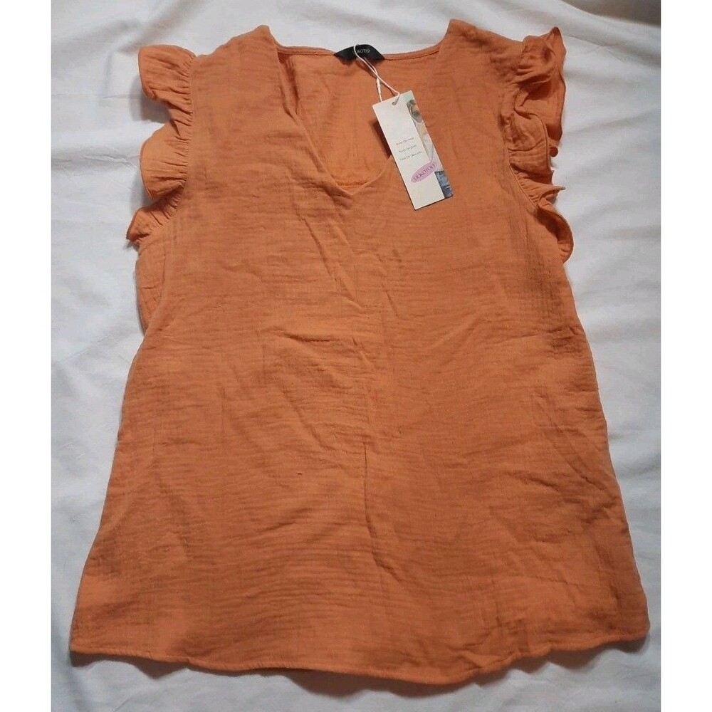 Dokotoo Short Ruffled Sleeve  Orange Blouse Size Med NWT